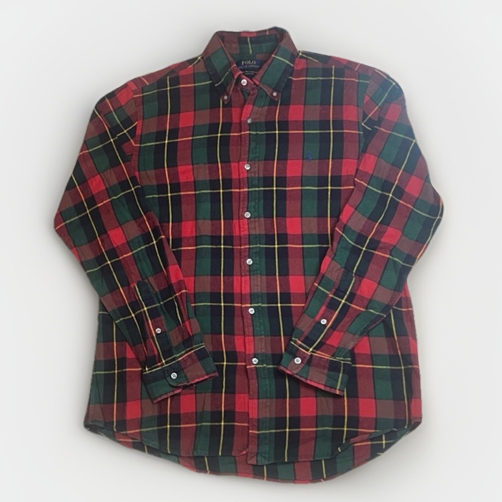 Polo by Ralph Lauren Men's Red and Green Plaid Long Sleeve Midweight Shirt L